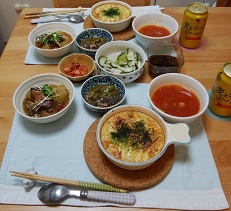 【夕飯】豆腐グラタン&冬瓜の煮物&トマトスープ &あま唐辛子とこんにゃくと豚肉の煮物
